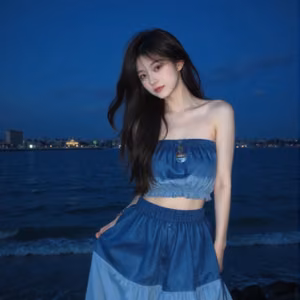 海边夜景女生